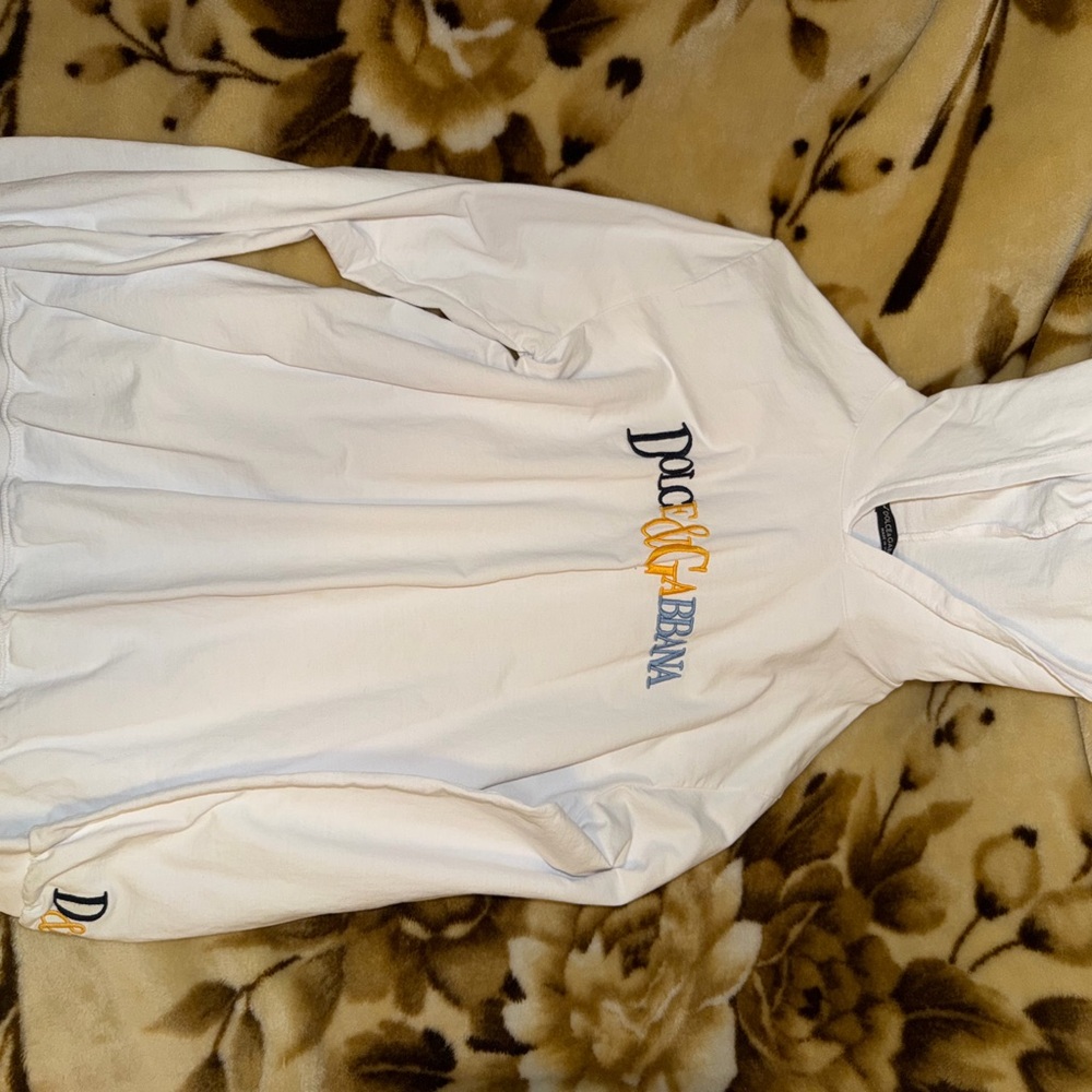 Dolce & Gabbana White Hoodie with Gold and Blue Accents